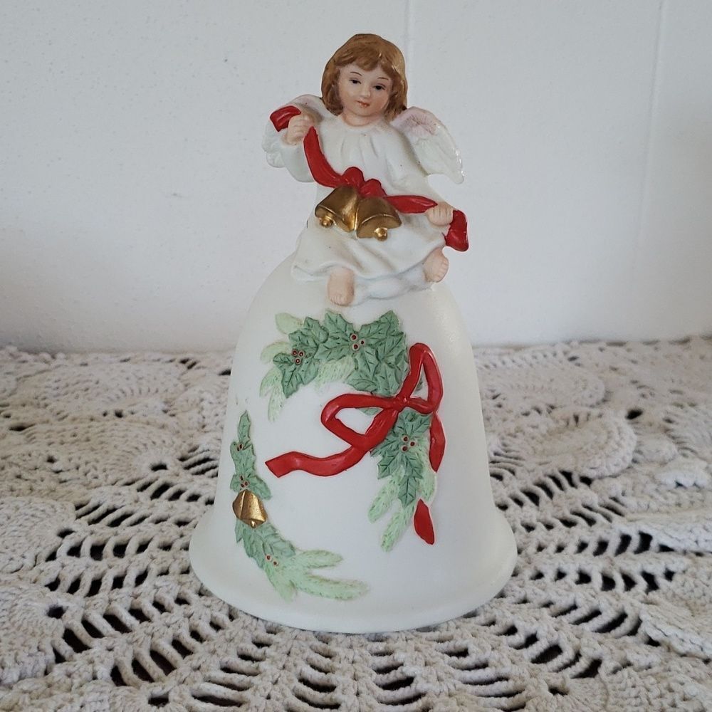 Lovely Vintage Homco Porcelain Christmas Angel Bell #5213